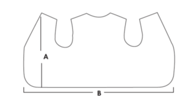 Diagrama de medidas del chaleco AEM – cotas A (altura lateral) y B (contorno completo)